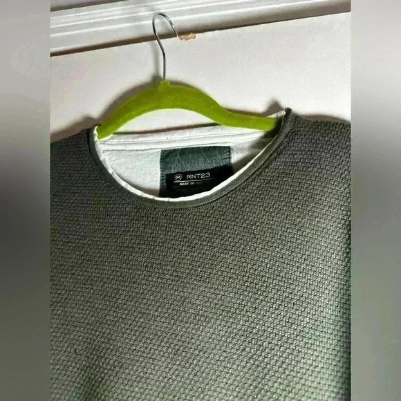 Ron Tomson Los Angeles. Men’s Waffle Knit Pullover. Green. Raw Edge. Mock Layer - Picture 2 of 7